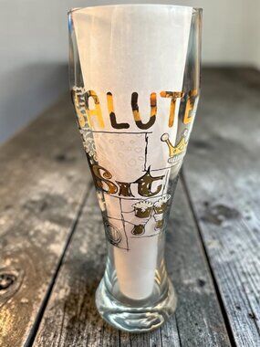 Ritzenhoff Salute Beer Glass With Gold & Black Illustrations 9.25" Tall Marked P